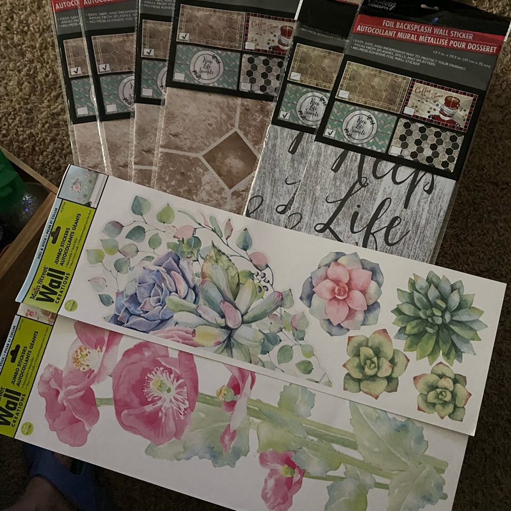 New- Floral  & Tile Look Wall  Decals -